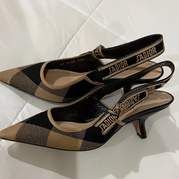 Dior Black and Tan Check Heels - Picture 2 of 11